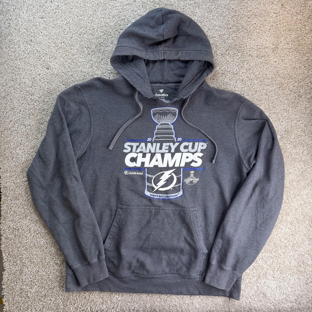 Tampa Bay Lightning Hoodie Mens Large Gray NHL Hockey 2020 Champs Fanatics